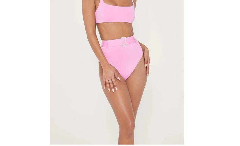 Fashion Pink High Waist Split Swimsuit With Diamond Belt,Bikini Sets