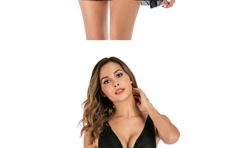 Fashion 89207 Black V-neck Lace Lace Chested One-piece Swimsuit,Swimwear Plus Size