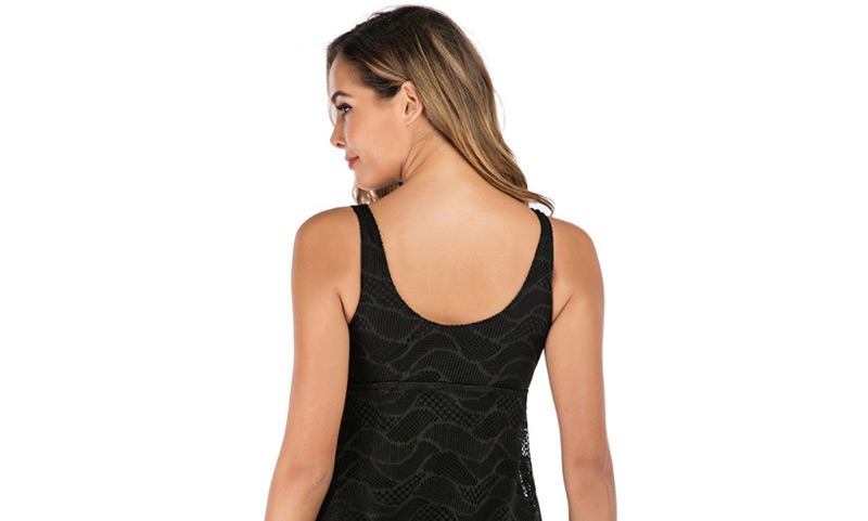 Fashion 89207 Black V-neck Lace Lace Chested One-piece Swimsuit,Swimwear Plus Size