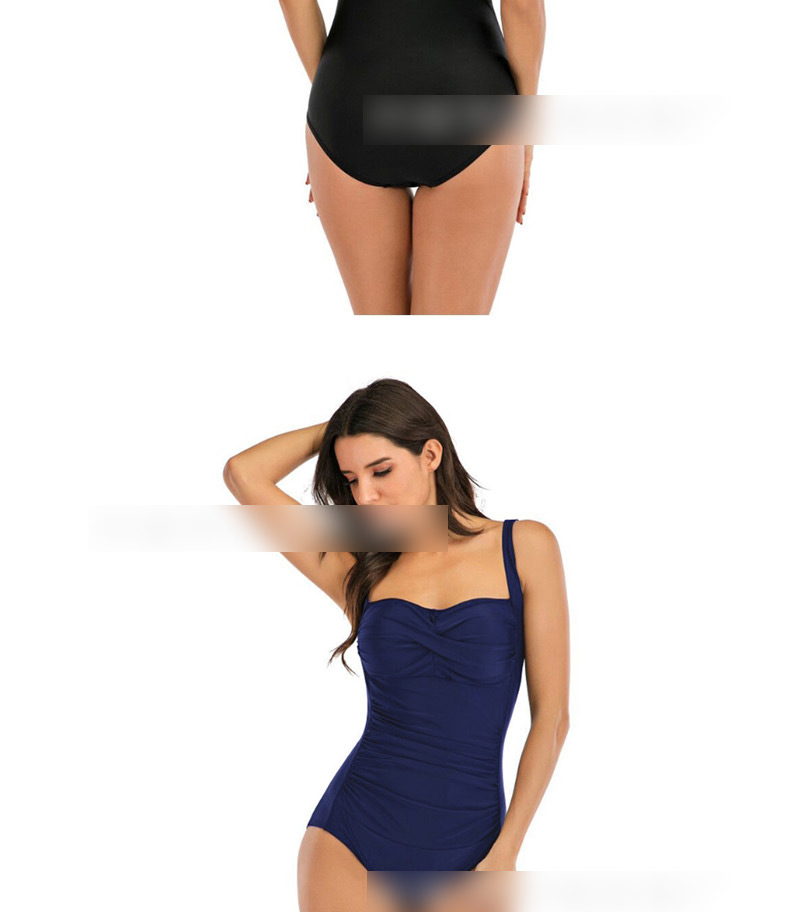 Fashion Coffee Color Strap Panel Pleated One-piece Swimsuit,Swimwear Plus Size