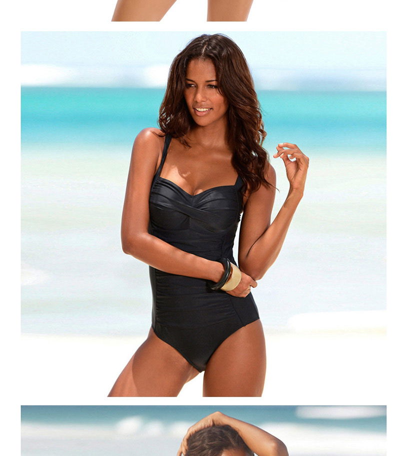 Fashion Coffee Color Strap Panel Pleated One-piece Swimsuit,Swimwear Plus Size