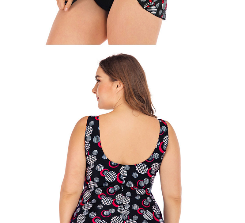 Fashion 89206 Black Skirt Printed Large Size Split Swimsuit,Swimwear Plus Size