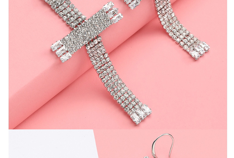 Fashion Silver Alloy Diamond Cross Earrings,Drop Earrings