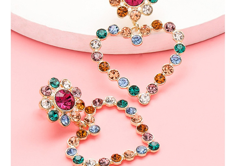 Fashion Color Heart Love Flower Earrings With Diamonds,Drop Earrings
