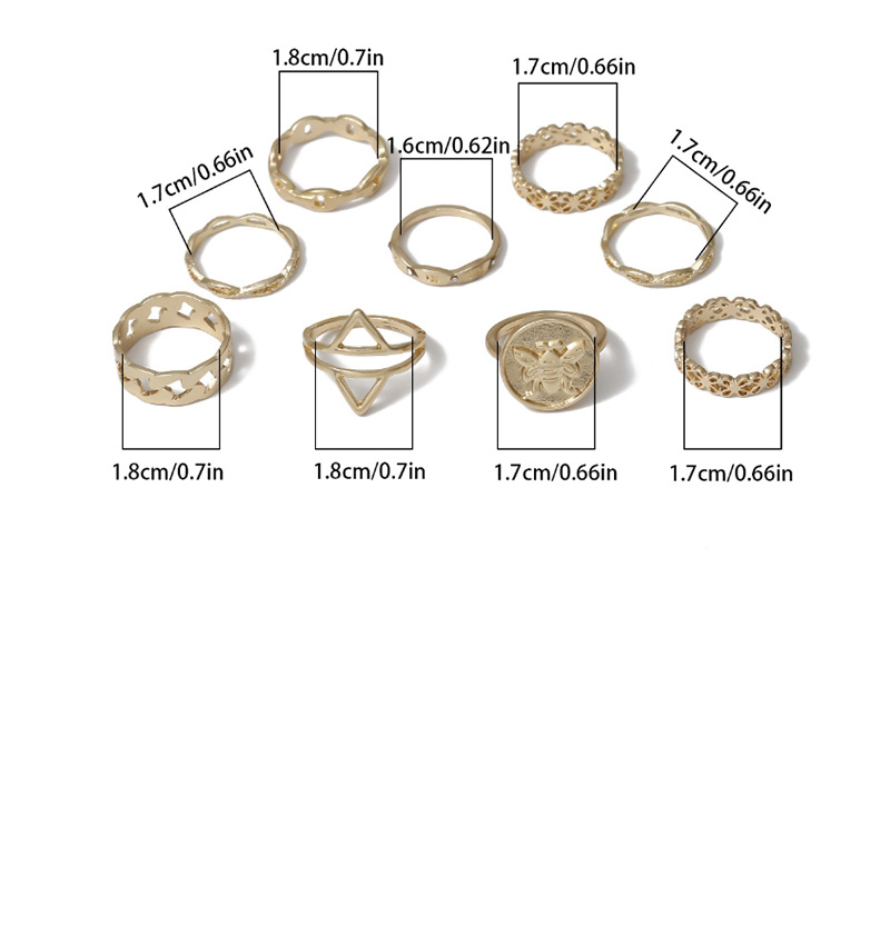 Fashion Golden Bee Letter Openwork Geometric Ring Set,Rings Set