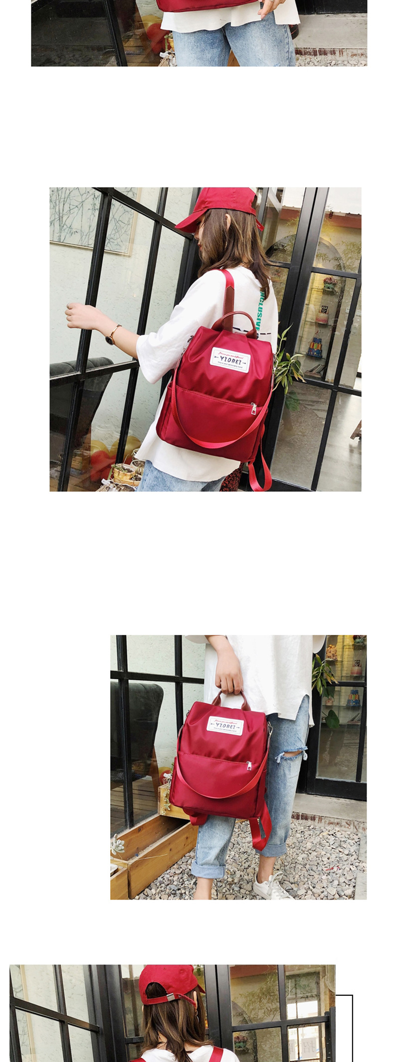 Fashion Red Wine Nylon Lettering Backpack,Backpack
