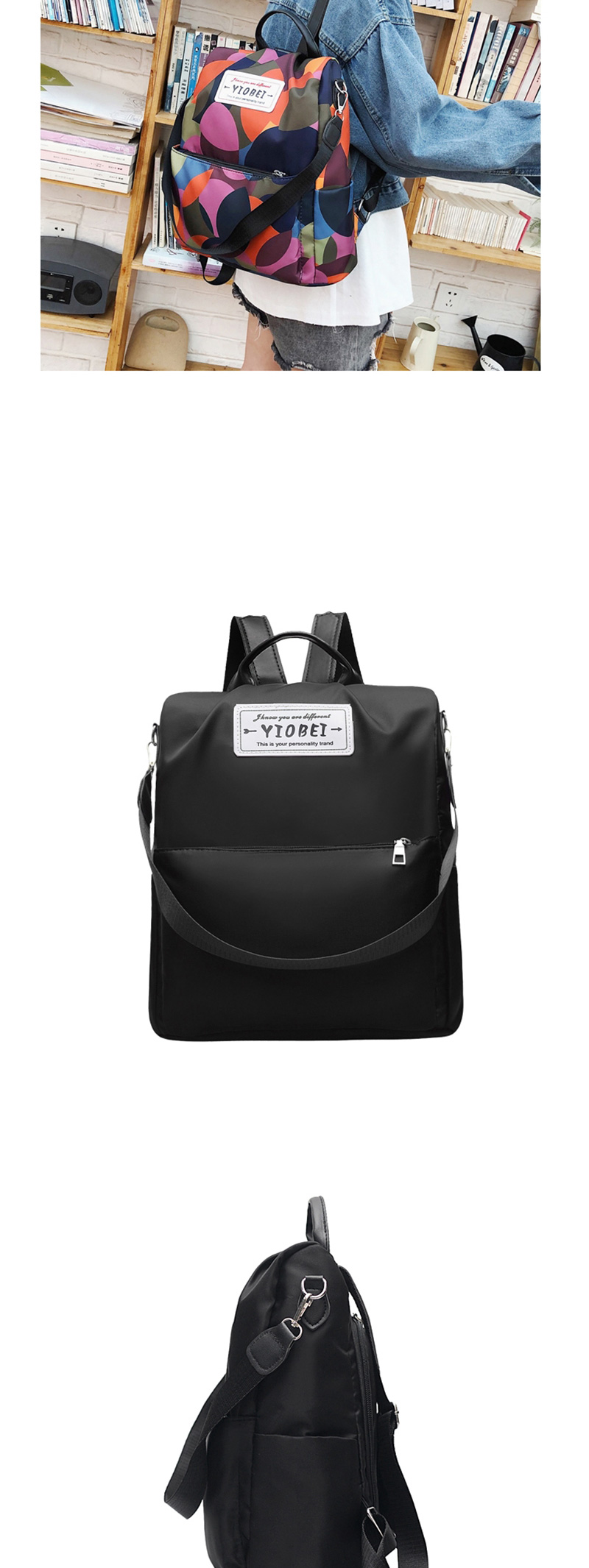 Fashion Black Nylon Lettering Backpack,Backpack