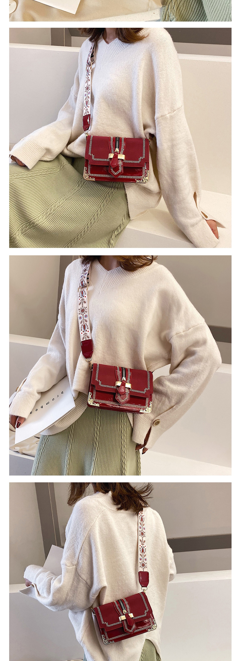 Fashion Red Wide Shoulder Strap Embroidered Shoulder Bag,Shoulder bags