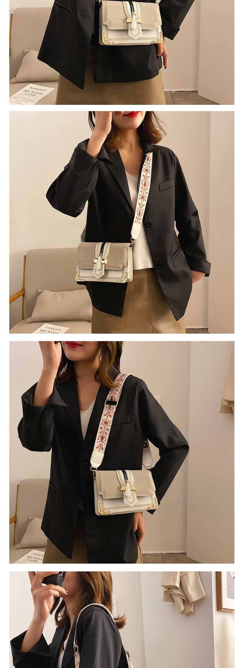 Fashion Black Wide Shoulder Strap Embroidered Shoulder Bag,Shoulder bags