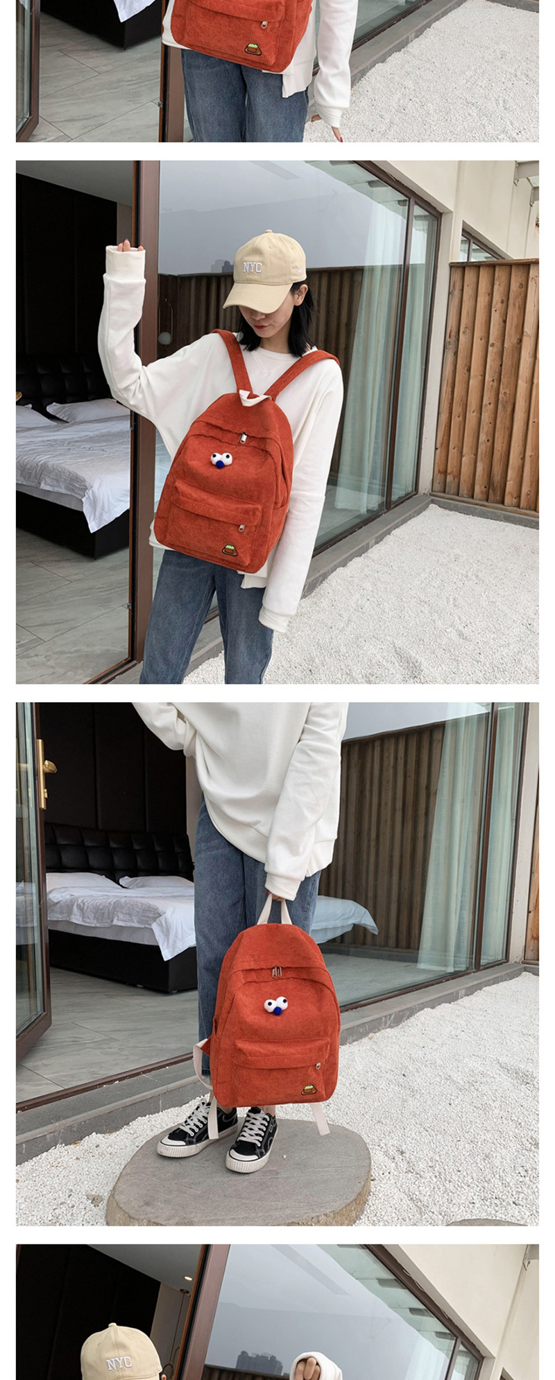 Fashion Orange Corduroy Eyes Backpack,Backpack