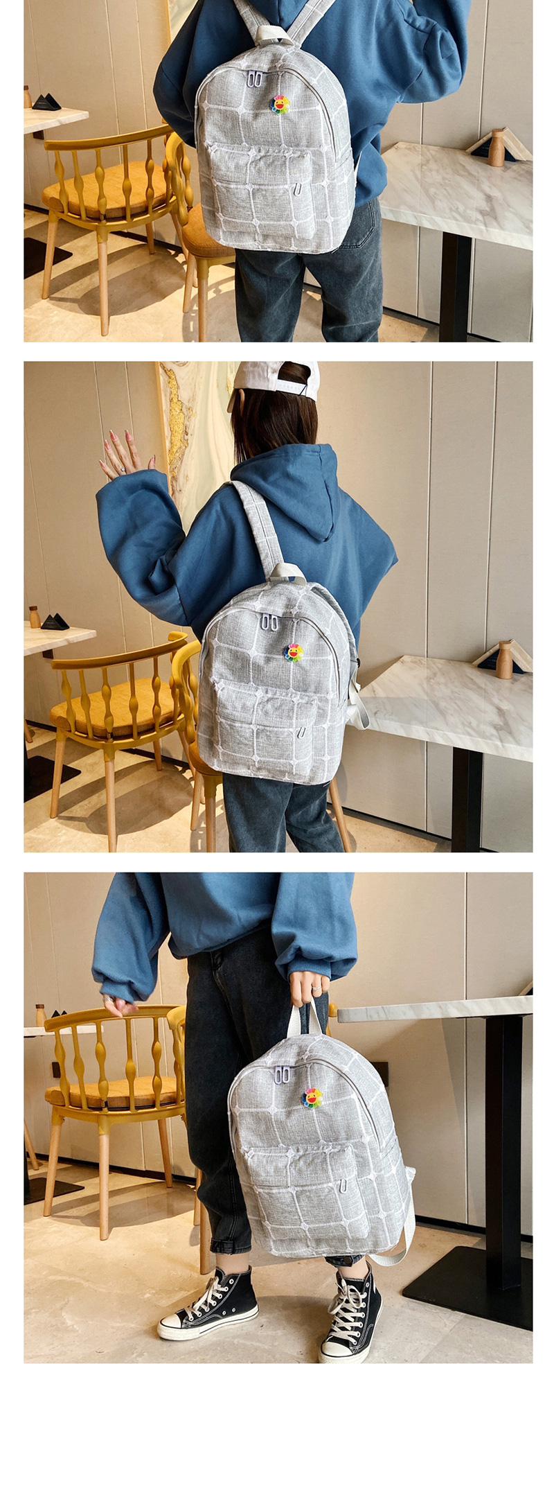 Fashion Cream Color Diamond Check Nylon Sun Flower Backpack,Backpack