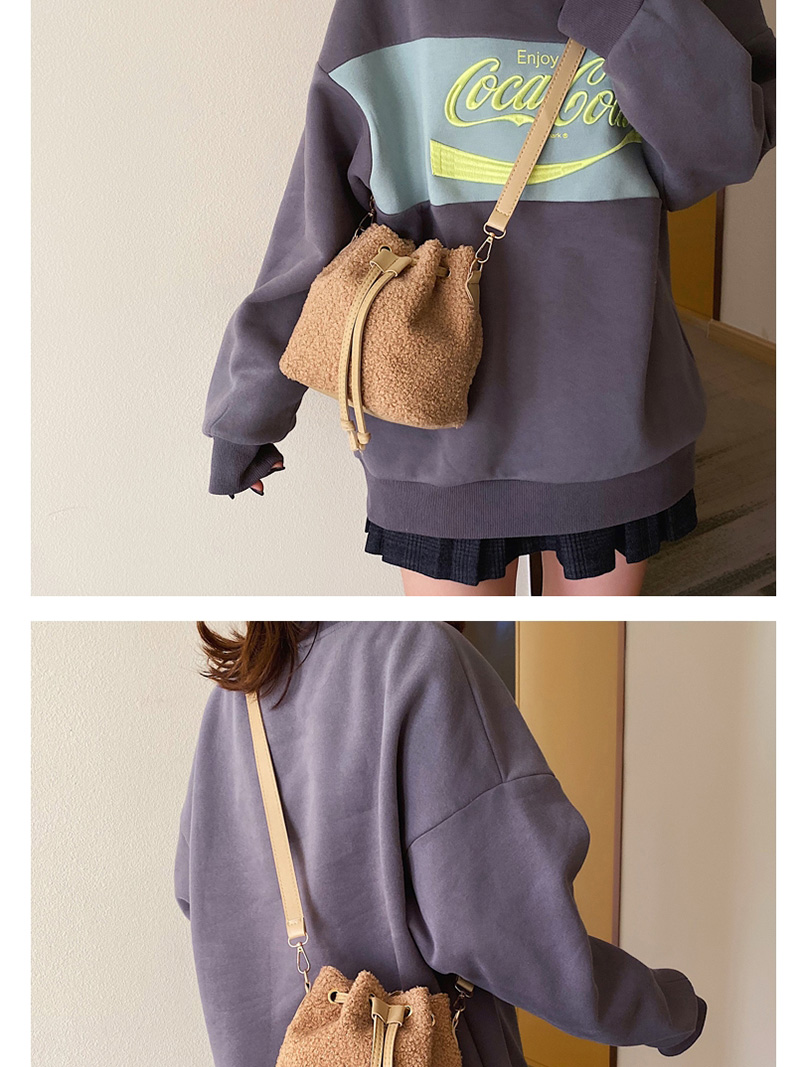 Fashion Khaki Lambskin Drawstring With One Shoulder Diagonally,Shoulder bags