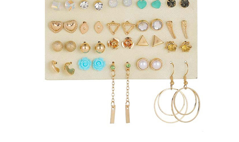 Fashion Color Love Heart Geometric Stud Earrings With Diamonds And Pearls,Earrings set