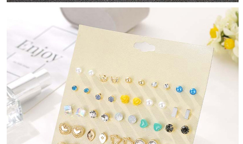 Fashion Color Love Heart Geometric Stud Earrings With Diamonds And Pearls,Earrings set