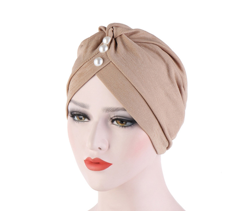 Fashion Khaki Bamboo Linen Forehead Folds With Pearl Turban Hat,Fashion Anklets
