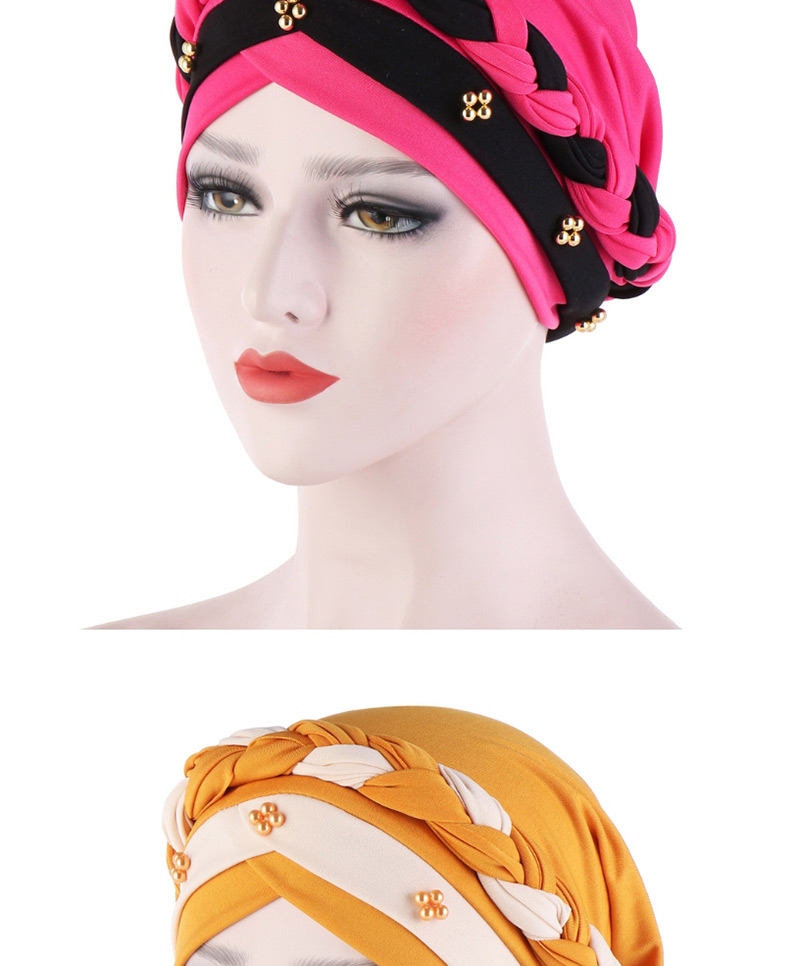 Fashion Wine Red + Black Two-tone Braided Contrast Beaded Turban Hat,Fashion Anklets