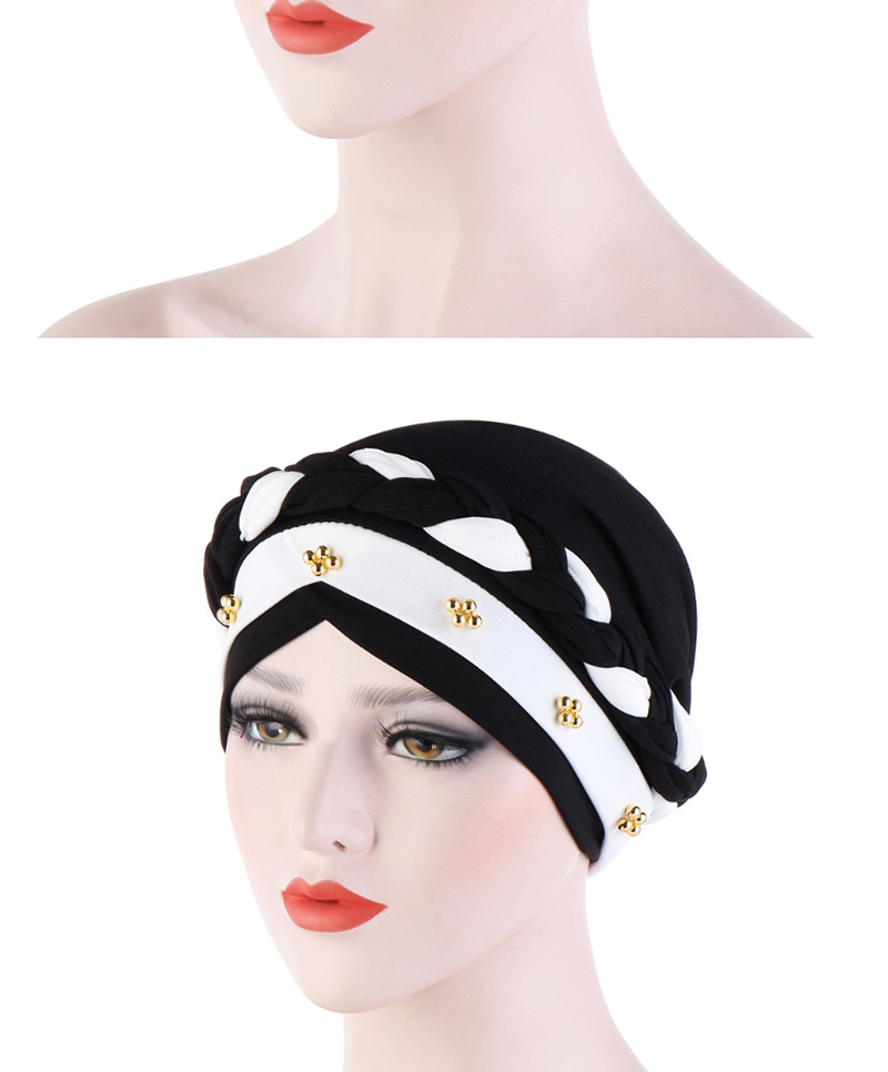 Fashion Wine Red + Black Two-tone Braided Contrast Beaded Turban Hat,Fashion Anklets