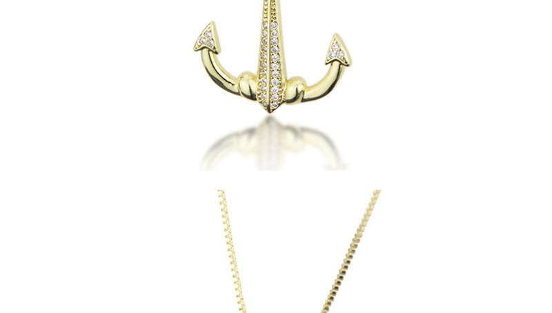 Fashion Gold-plated Anodized Copper Anchor Necklace With Diamonds,Necklaces