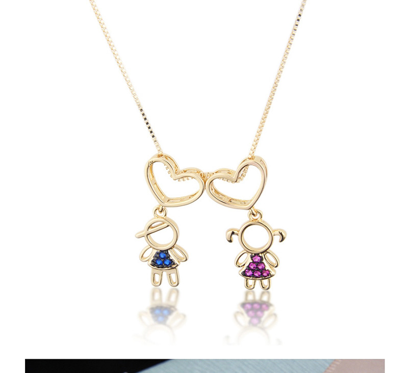 Fashion Gilded Men And Women Double Love Hollow Girl And Boy Necklace With Diamonds,Necklaces