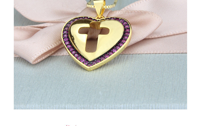 Fashion Gold-plated Black Zirconium Heart Cutout Cross Necklace With Diamonds,Necklaces