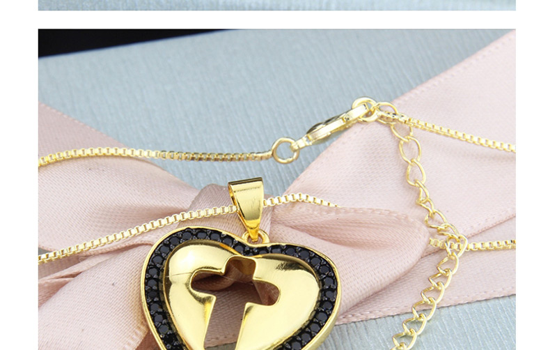 Fashion Gold-plated Black Zirconium Heart Cutout Cross Necklace With Diamonds,Necklaces