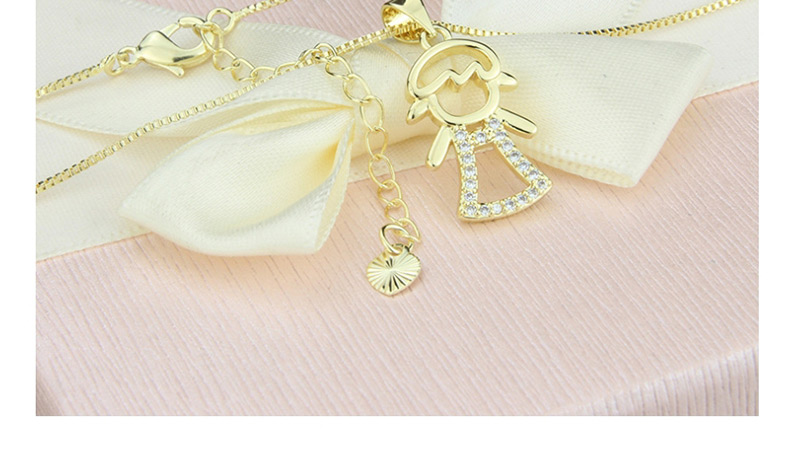 Fashion Gold-plated Cutout Girl Necklace With Diamond Dress,Necklaces