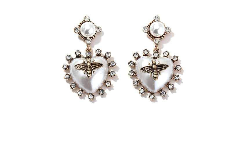 Fashion White Acrylic Diamond Bee Earrings,Drop Earrings