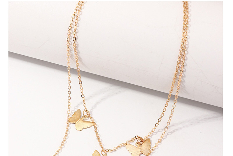 Fashion Golden Metal Three-dimensional Butterfly Double Letter Necklace,Multi Strand Necklaces