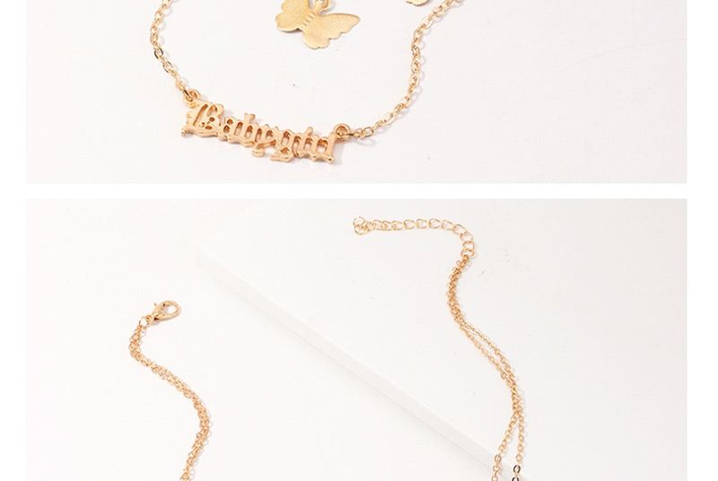 Fashion Golden Metal Three-dimensional Butterfly Double Letter Necklace,Multi Strand Necklaces