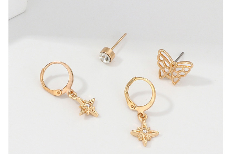 Fashion Golden Diamond Star Butterfly Metal Earring Set,Earrings set