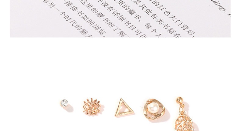 Fashion Golden Geometric Triangle Eye Cutout Pearl Earrings Set,Earrings set