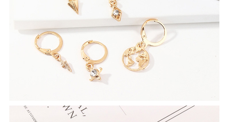 Fashion Golden Lightning Alloy World Map Star Mount Stud Earrings Set,Earrings set