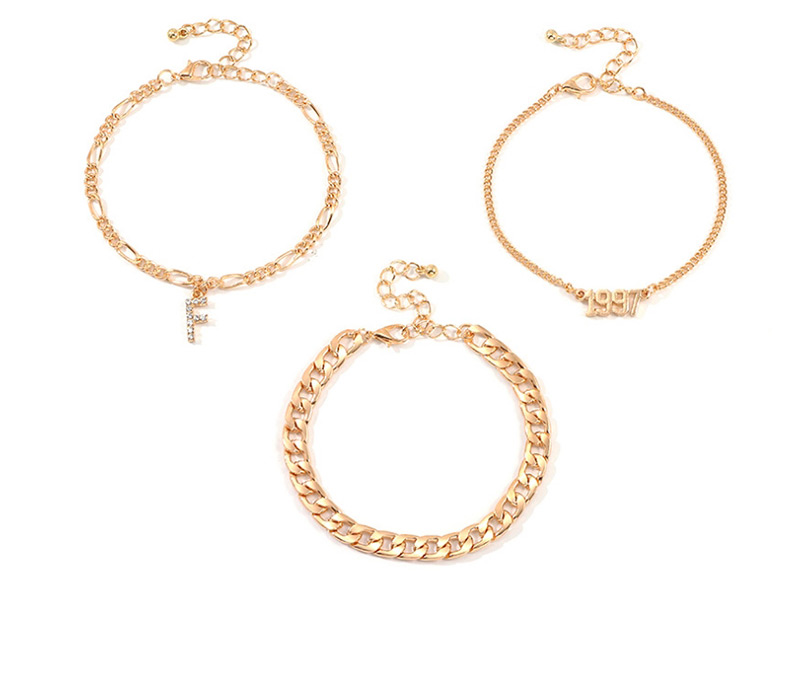 Fashion Golden Rough Chain Vintage Alphabet Diamond Bracelet Set,Bracelets Set