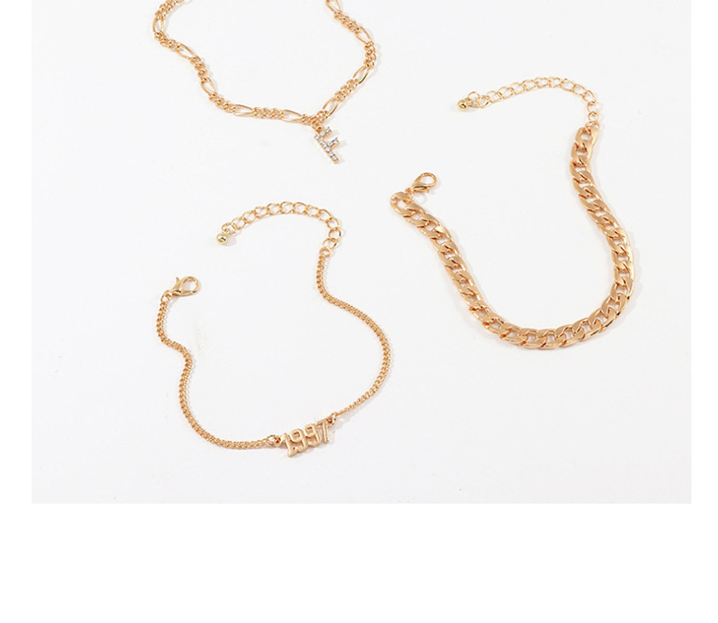 Fashion Golden Rough Chain Vintage Alphabet Diamond Bracelet Set,Bracelets Set