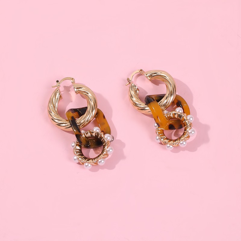 Fashion Golden Spiral Acrylic Pearl And Diamond Earrings,Drop Earrings