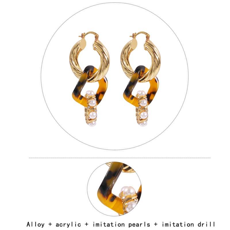 Fashion Golden Spiral Acrylic Pearl And Diamond Earrings,Drop Earrings