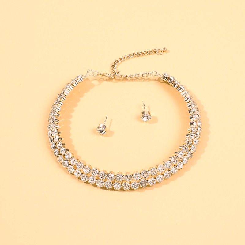 Fashion Golden Diamond Alloy Earring Necklace Set,Jewelry Sets