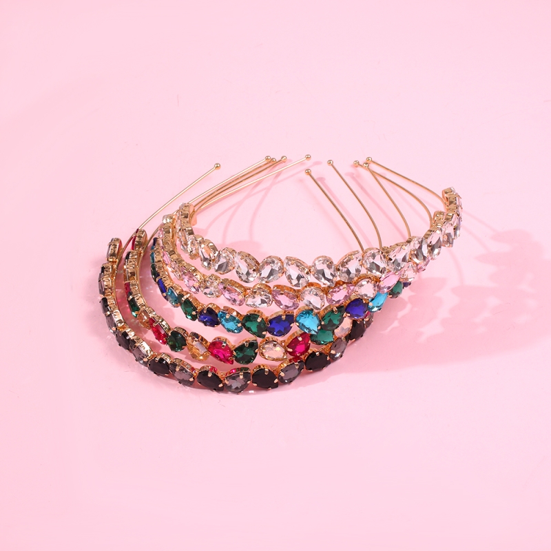 Fashion Pink Alloy Inlaid Glass Diamond Geometric Thin Edge Hair Band,Head Band