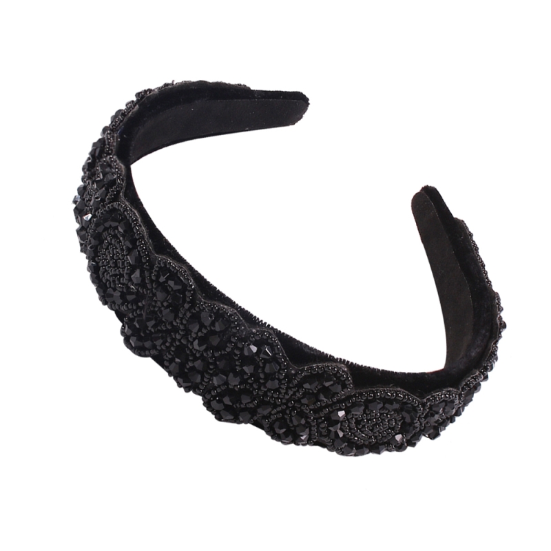 Fashion Black Crystal Gold Velvet Woven Rice Bead Headband,Head Band