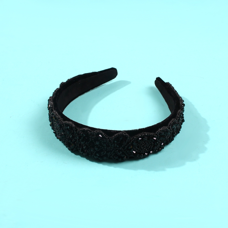 Fashion Black Crystal Gold Velvet Woven Rice Bead Headband,Head Band