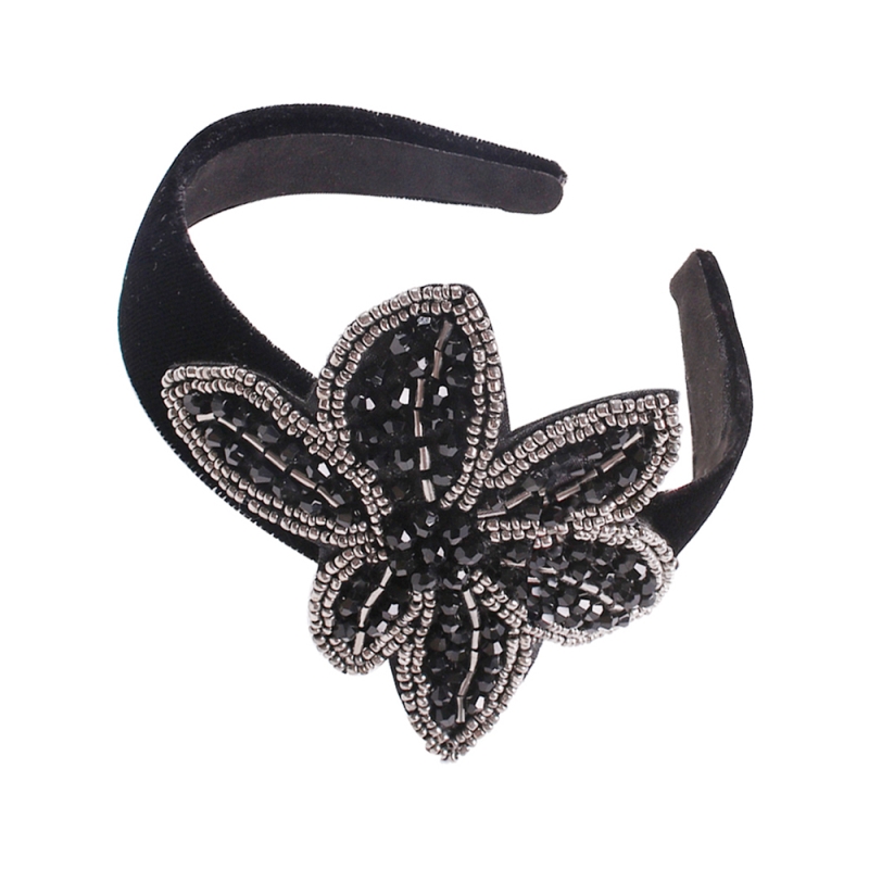Fashion Black + Silver Gray 1 Flower Gold Velvet Crystal Braided Flower Headband,Head Band