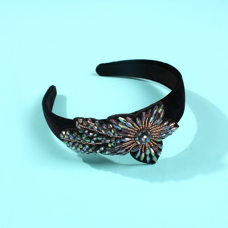 Fashion Blue Black Gold Velvet Crystal Braided Flower Headband,Head Band
