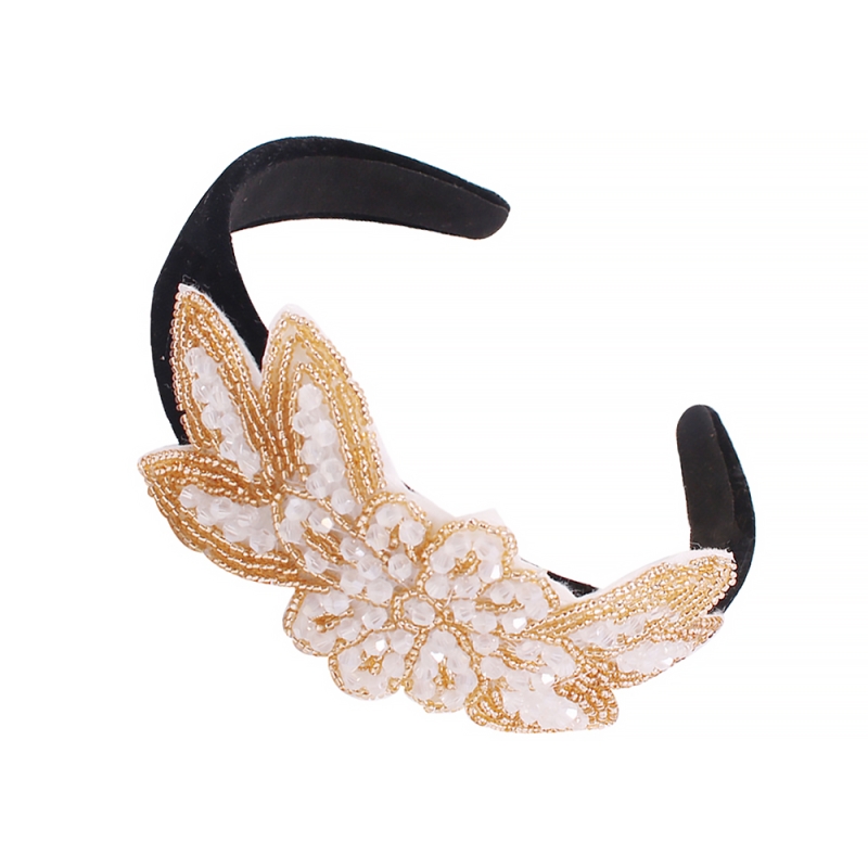 Fashion White Gold Velvet Crystal Braided Flower Headband,Head Band