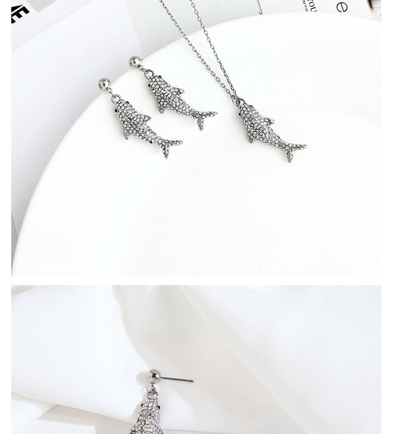Fashion Silver Diamond Fish Necklace Earring Set,Jewelry Sets