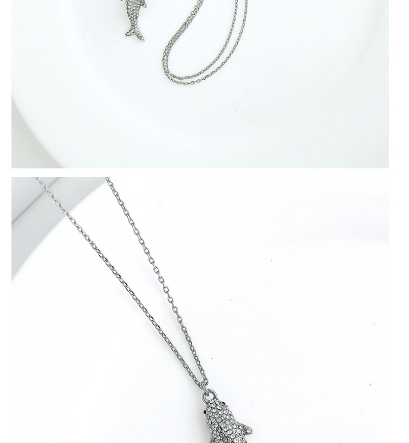 Fashion Silver Diamond Fish Necklace Earring Set,Jewelry Sets
