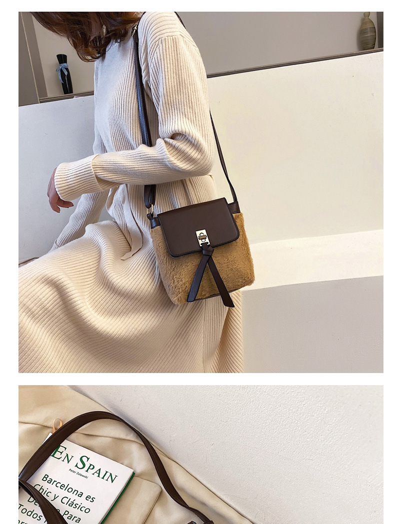 Fashion Brown Plush Stitched Lock Shoulder Crossbody Bag,Shoulder bags