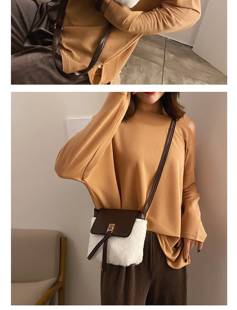Fashion Brown Plush Stitched Lock Shoulder Crossbody Bag,Shoulder bags