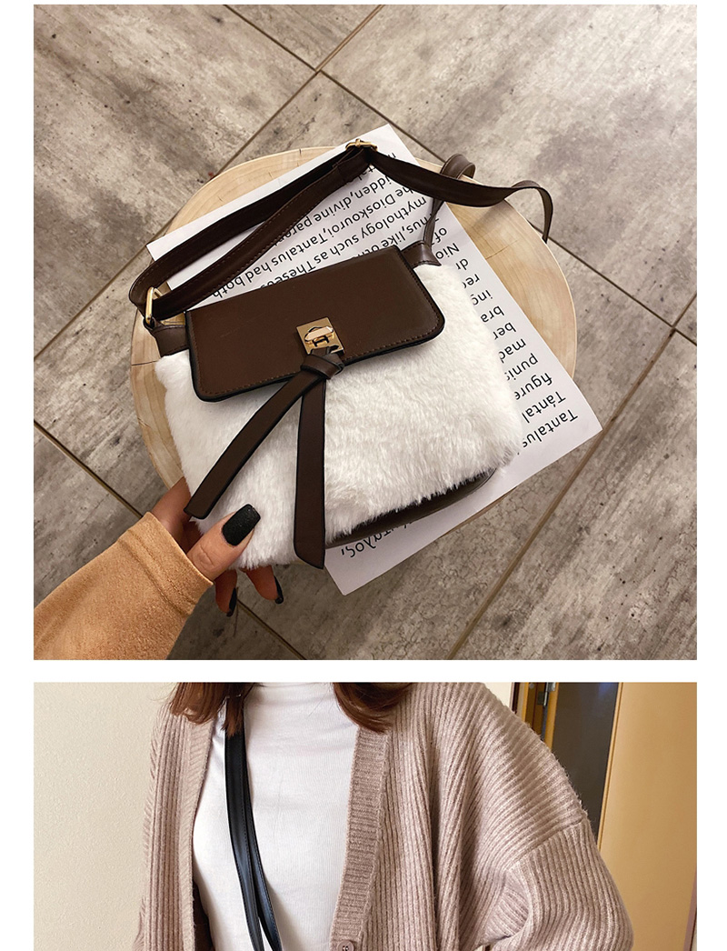 Fashion White Plush Stitched Lock Shoulder Crossbody Bag,Shoulder bags