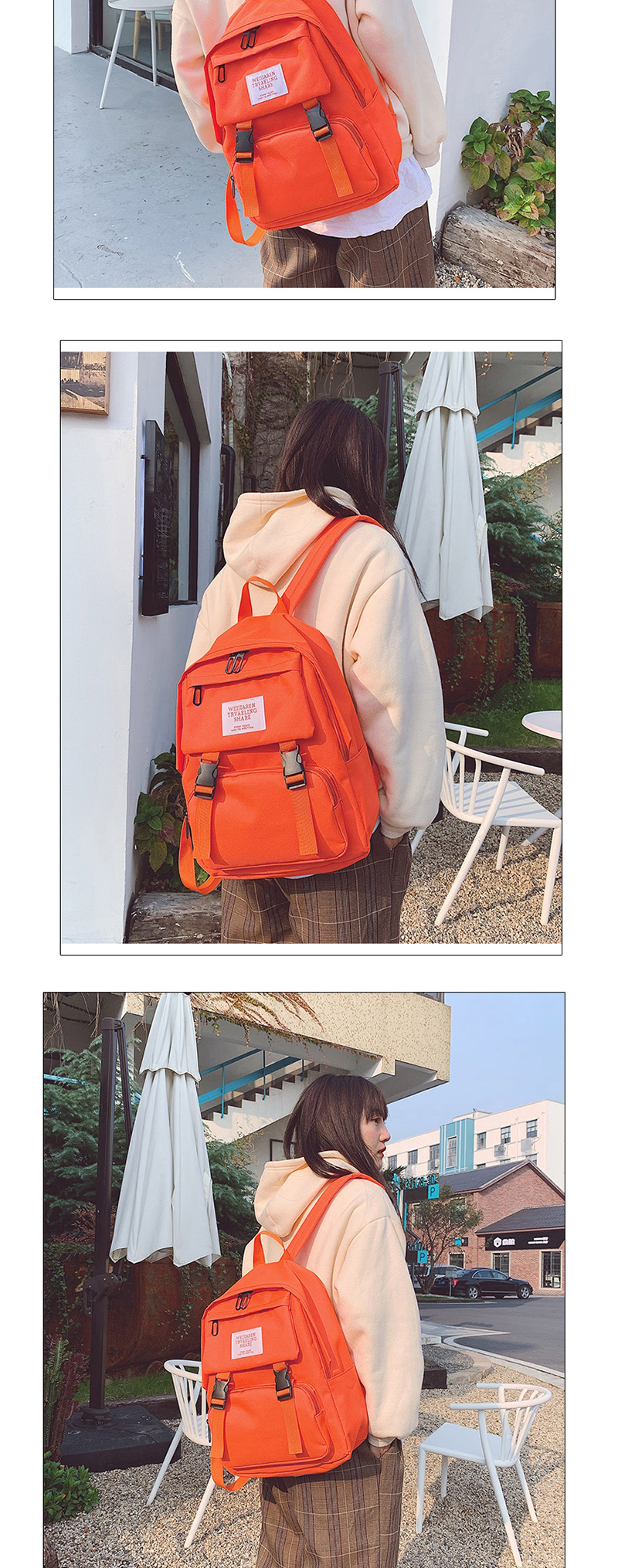 Fashion Orange Oxford-spun Letter-stamped Buckle Backpack,Backpack