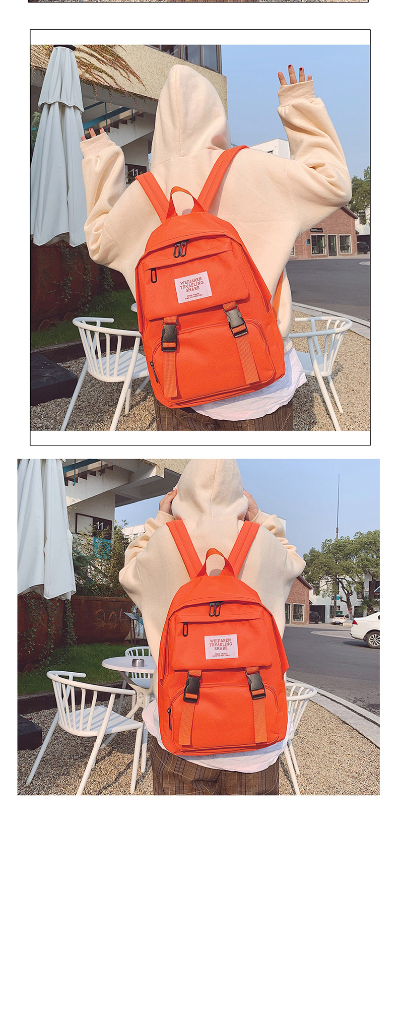 Fashion Orange Oxford-spun Letter-stamped Buckle Backpack,Backpack